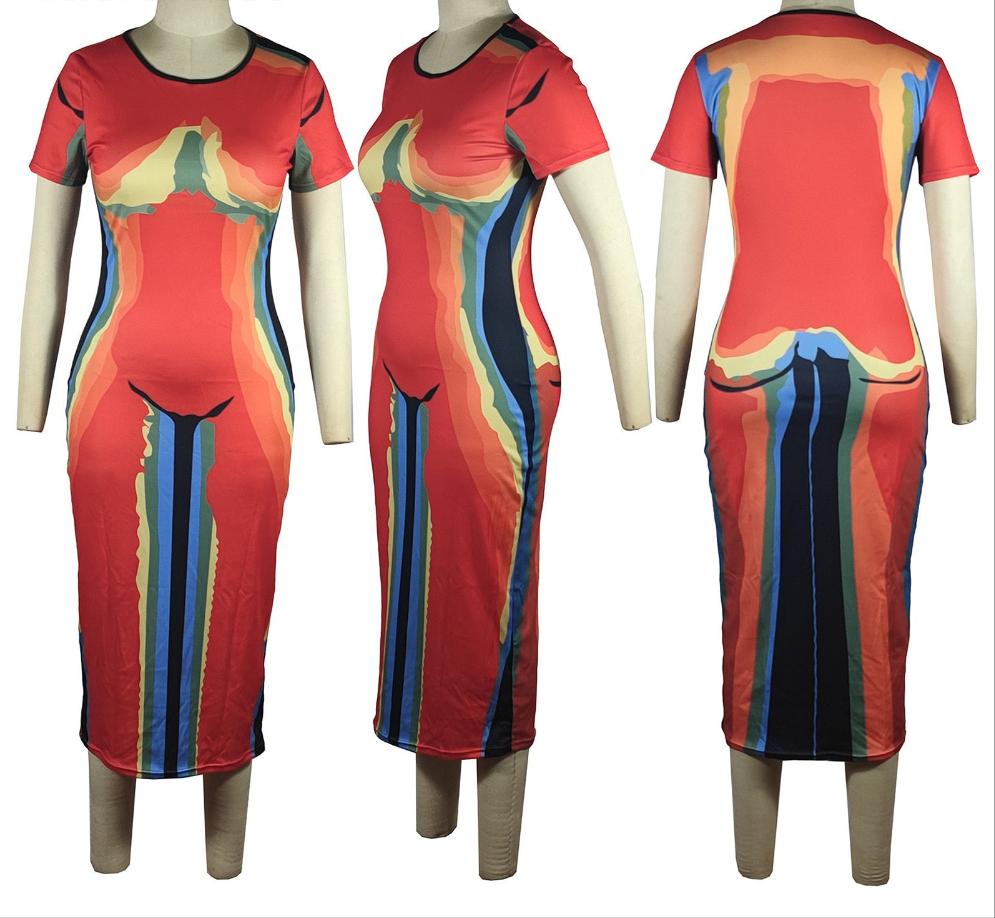 3D Printed Sleeveless O-Neck Bodycon Midi OR Maxi Dress