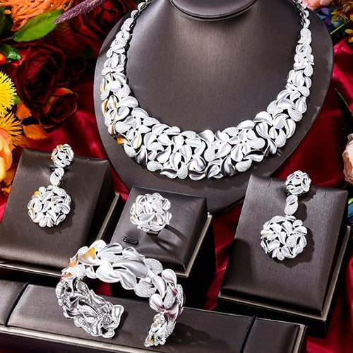 Formal Zircon Crystal Dubai Bridal Jewelry Set Gift