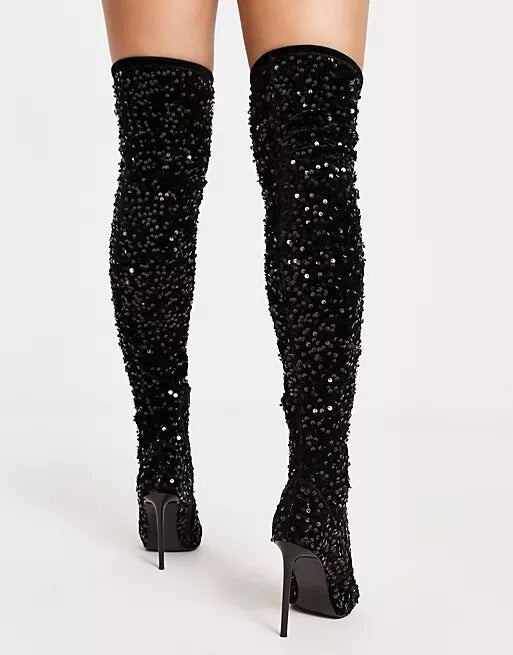 Sparkling Crystal Women's Sexy Over The Knee Boots