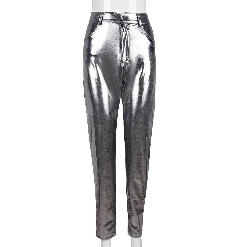 Metallic Shiny High Waisted Skinny Leggings