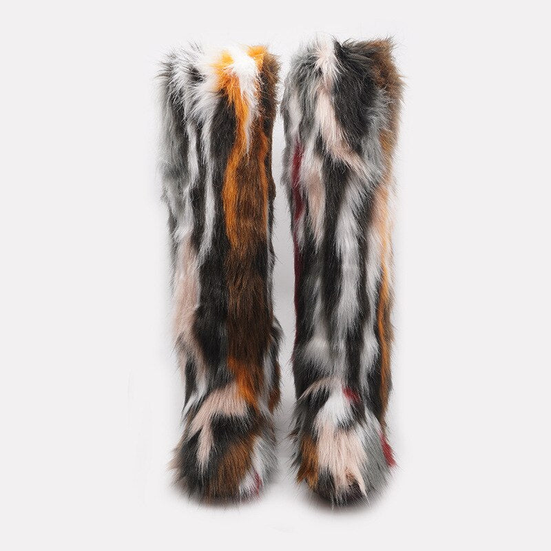 Colorblock/Solid Faux Fur Long Snowboots