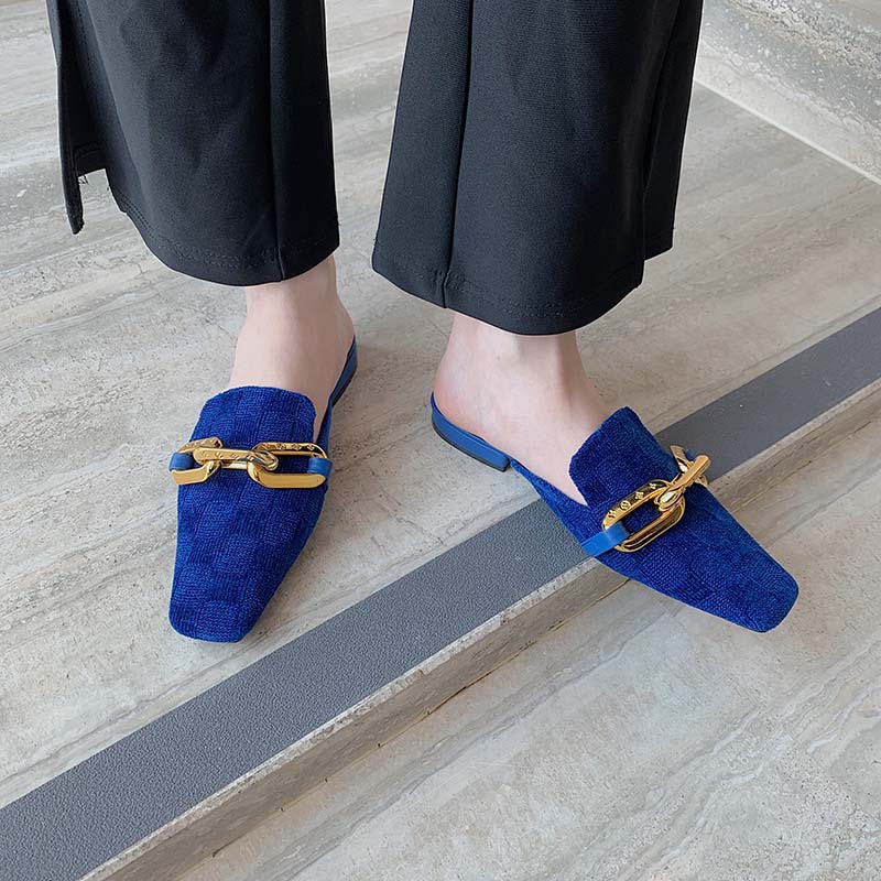 Metal Chain Square Toe Flat Mules