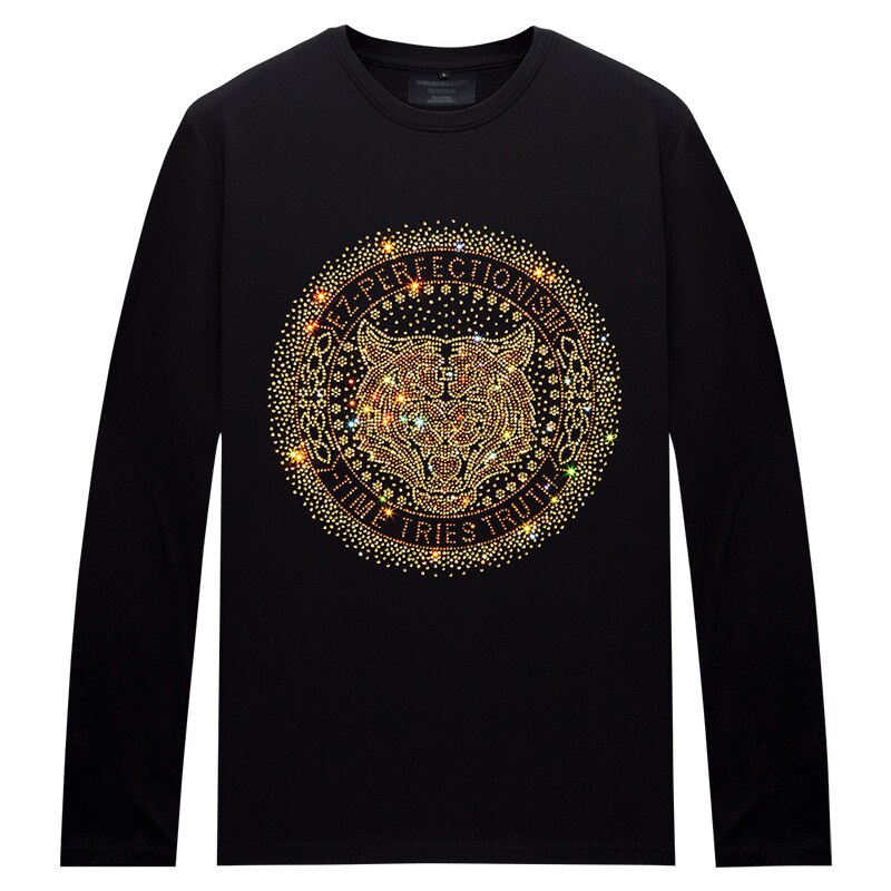 Men's Tiger Rhinestone O-Neck Long Sleeve T-Shirts