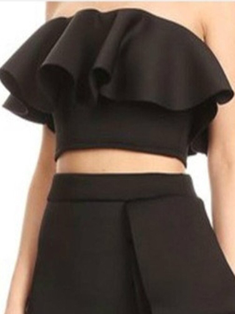 Ruffled Off Shoulder Backless Sleeveless Crop Top + Matching Maxi Skirt