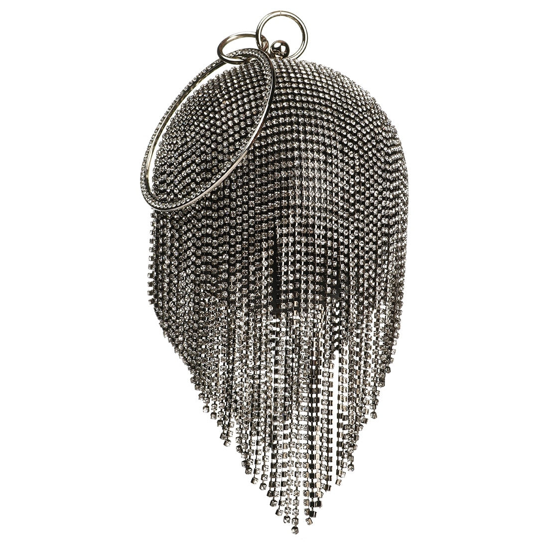 Diamond Tassel Basketball Metal Crystal Clutch Purse w/ Ring Handle