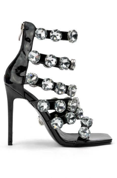 Rhinestone Back Zipper Runway Gladiator Sandal Pumps