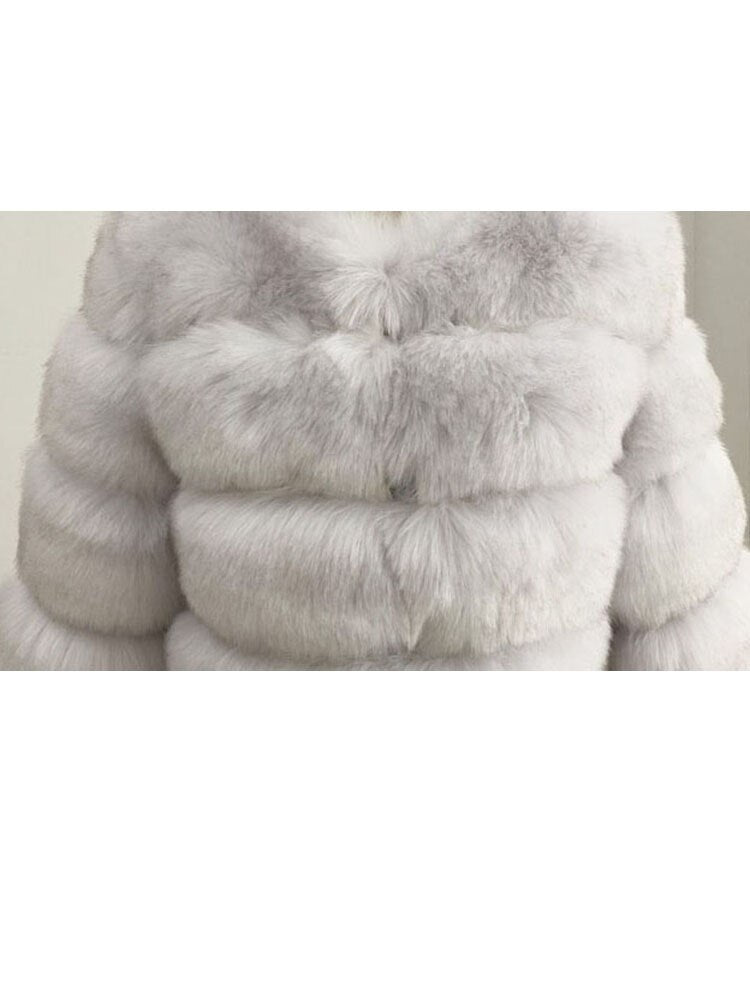 Faux Ladies Cropped Fox Fur Stand Collar Jacket