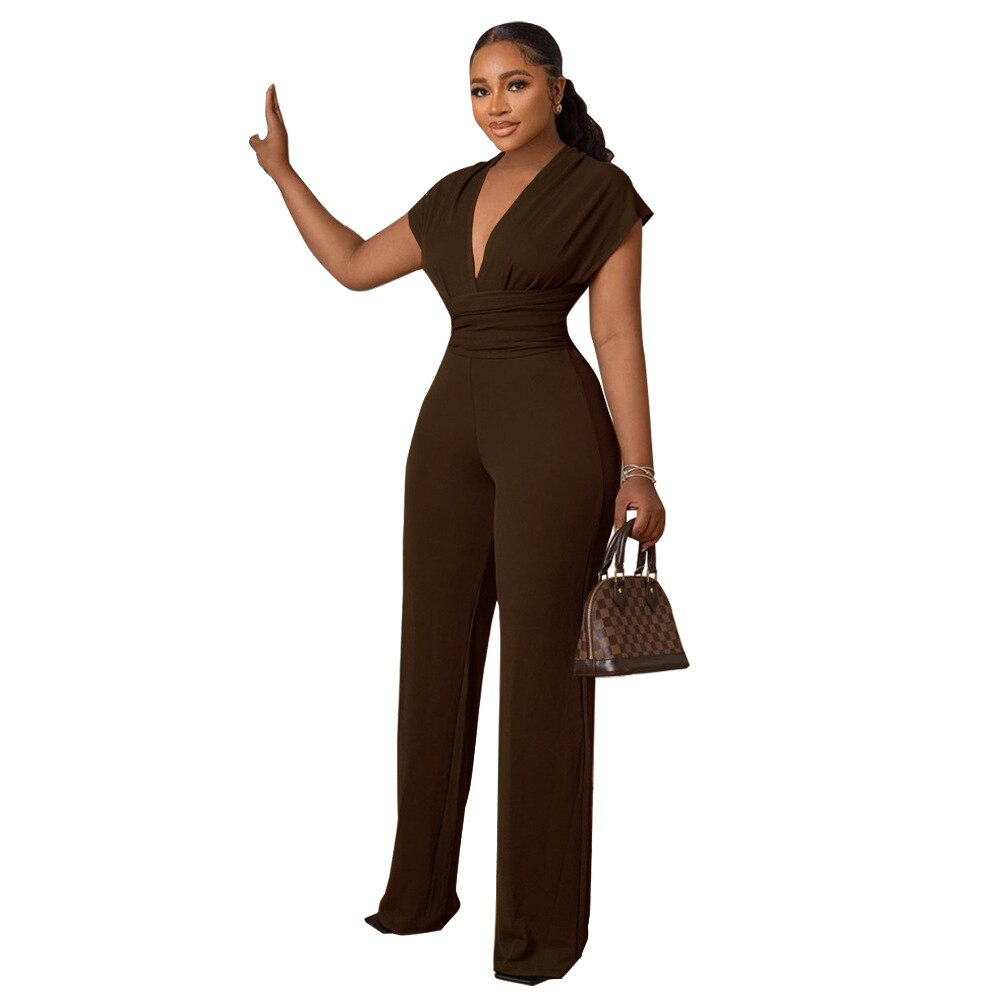 Halter Neck Short Sleeve High Waist Tunic Jumpsuit