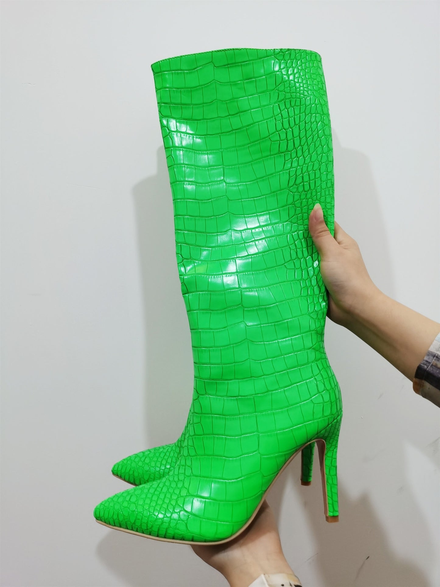 Neon Pointed Toe Stiletto Heel Knee High Women's Boots