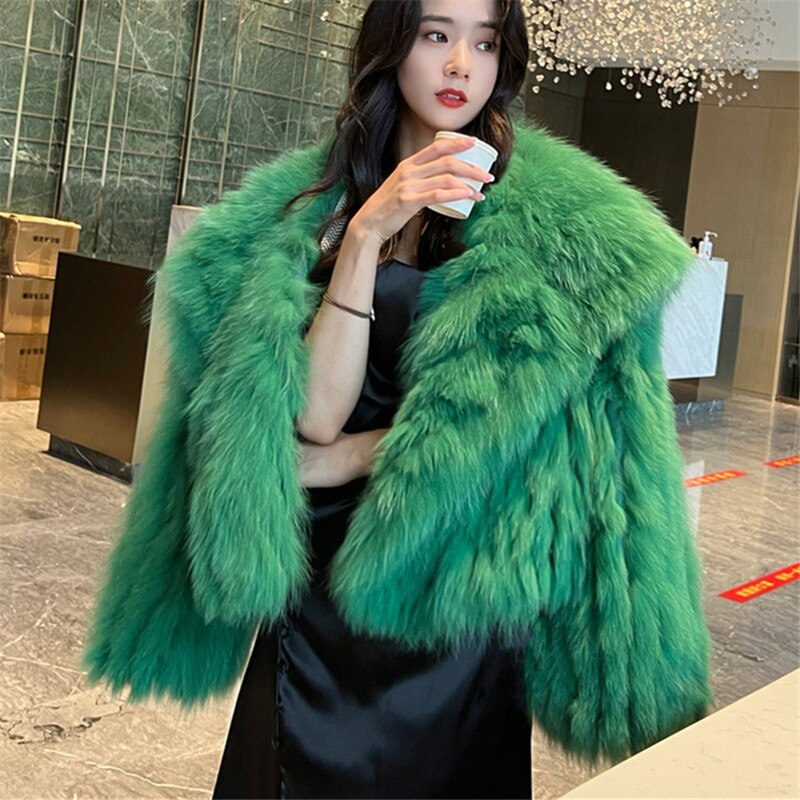 Short Fur Women's Lapel Faux Fox Fur Jacket