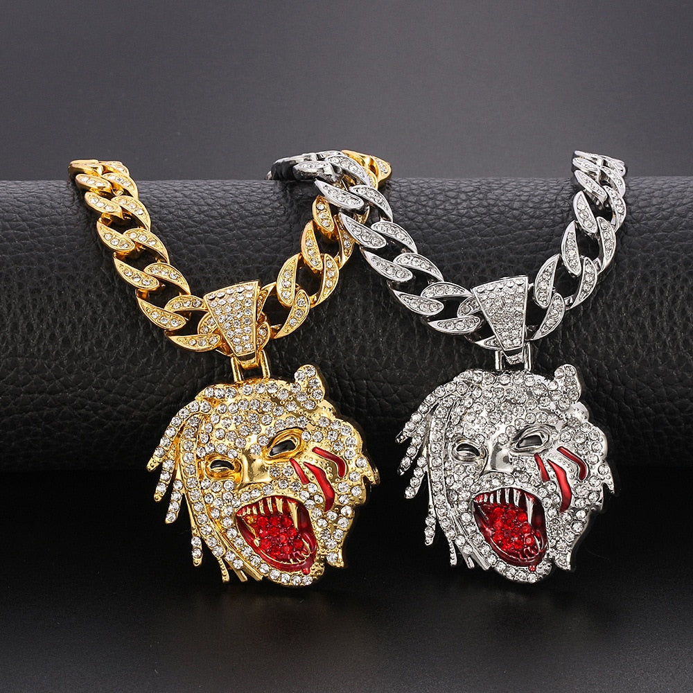 Iced Out Monster Pendant Necklace Miami Gold Cuban Chain Choker Jewelry Mens Gift