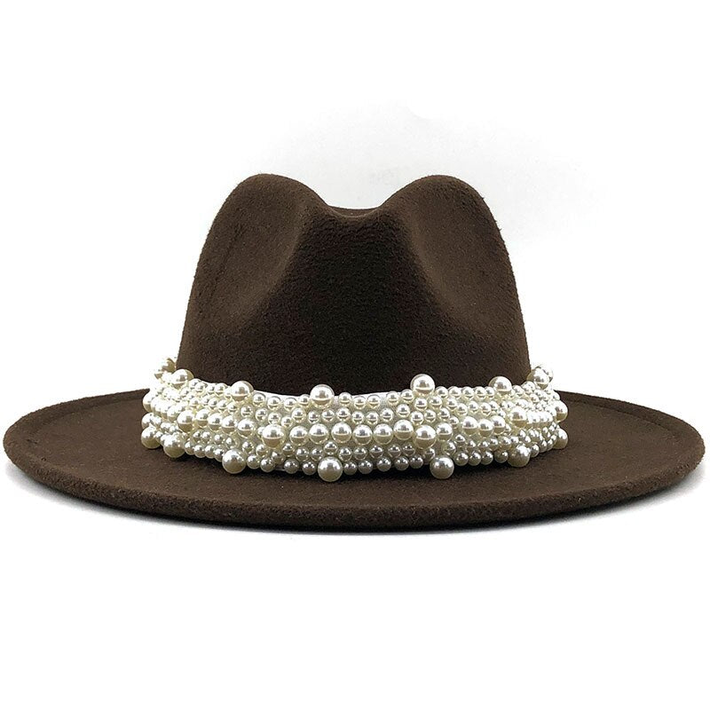 Pearl Ribbon Felt Fedora Hat