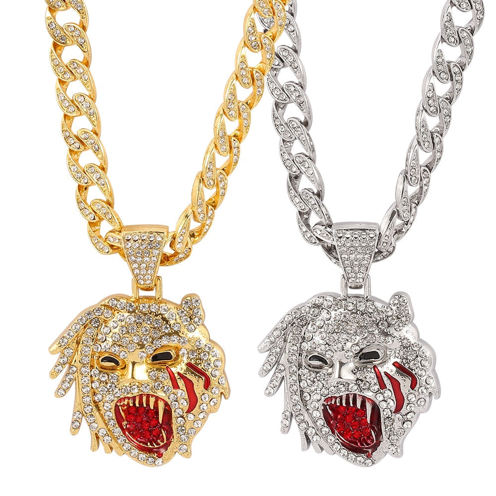 Iced Out Monster Pendant Necklace Miami Gold Cuban Chain Choker Jewelry Mens Gift