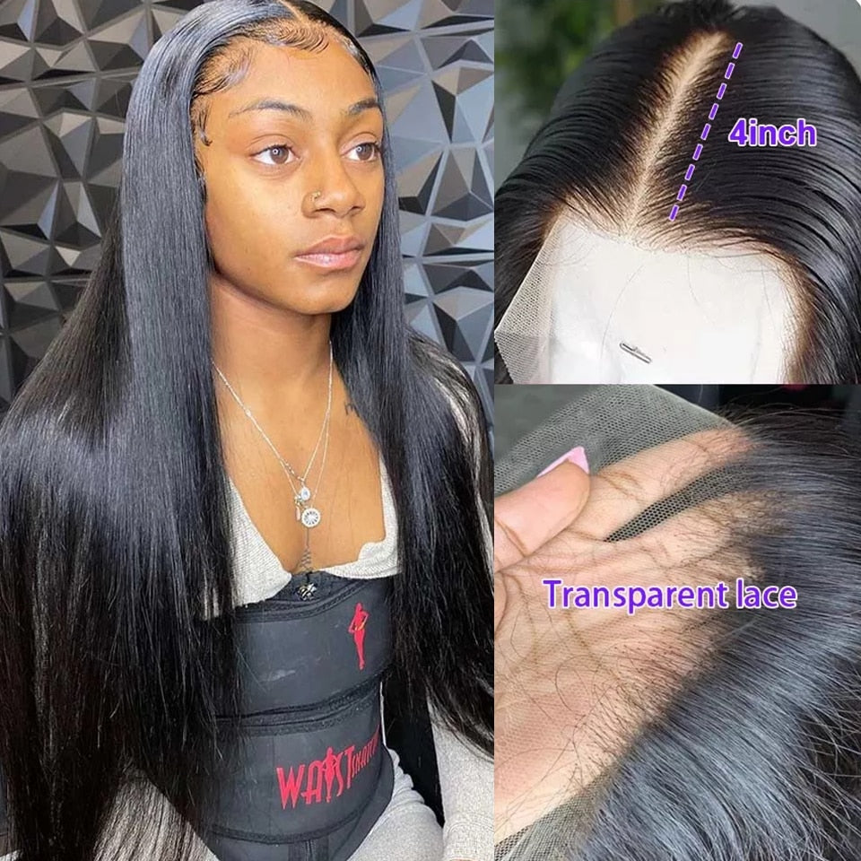 HD Transparent Lace Front 100% Human Hair Ombre Straight Pre-Plucked 13x1x6 Lace Wig