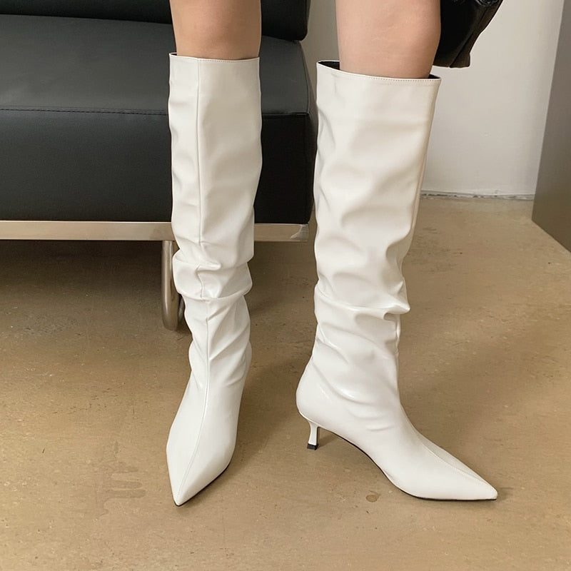 Pointed Toe Knee High Boots Thin High Heel Boots