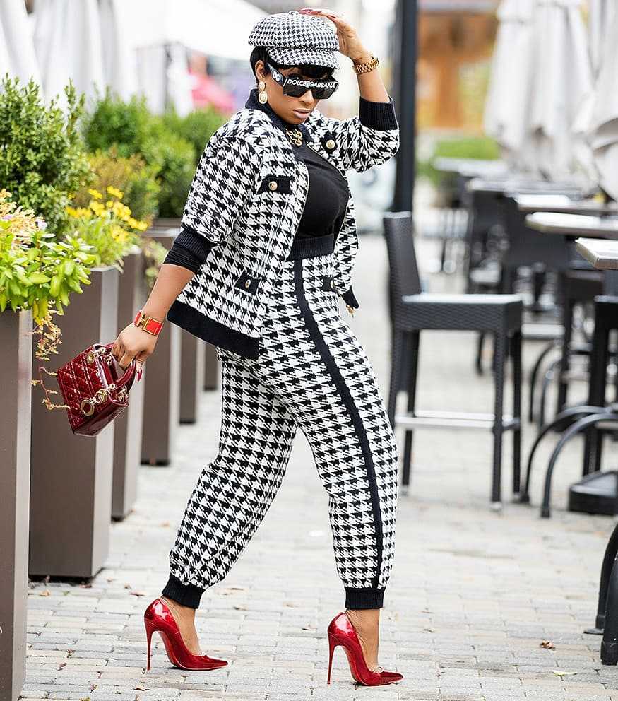 Houndstooth/Plaid/Colorblock/Geometric Faux Denim Printed Long Sleeve Stand Collar Zipper Jacket Coat + Pants 2-Piece Set to 3X