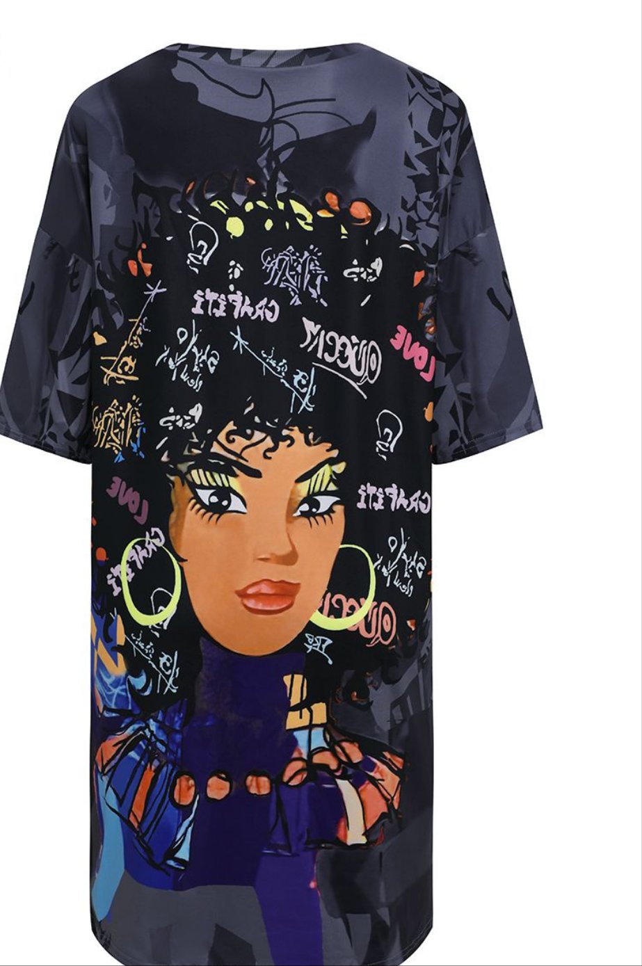 Dropped Shoulder Graffiti Print Mini Terylene O-Neck T-Shirt Dress