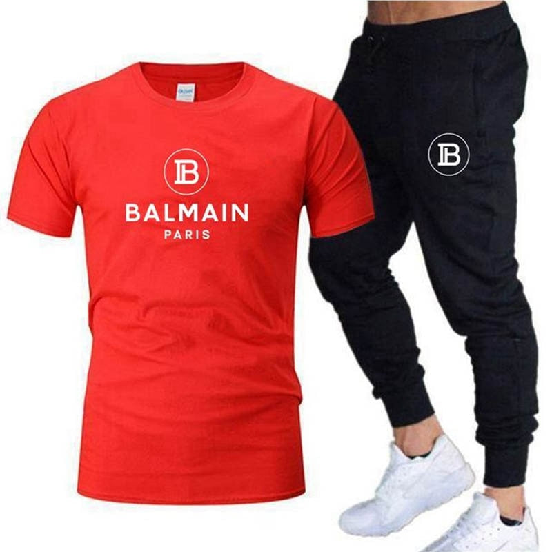 Men's Balmain Cotton T-shirt + Jogging Pants 2-Piece Set