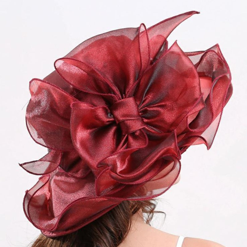 Ladies Wide Brim Bow Church Derby Hat