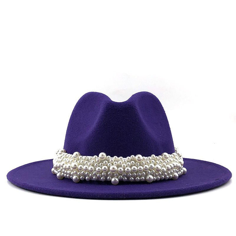 Pearl Ribbon Felt Fedora Hat