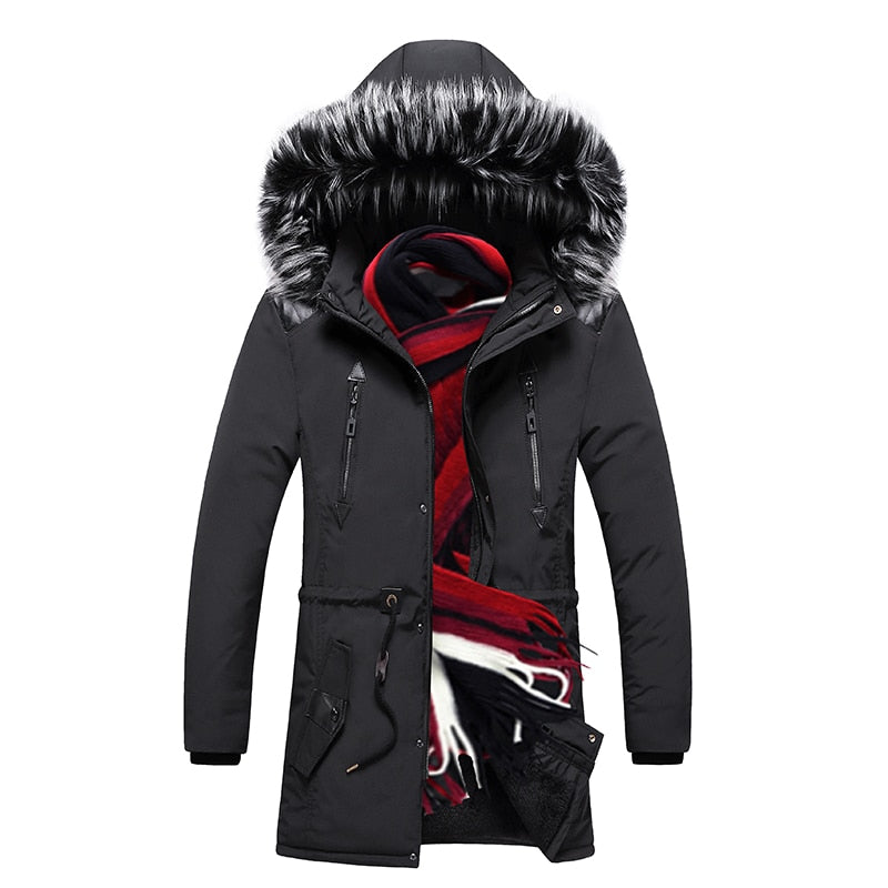 Men's Fur Hooded Padded Zipper Coat