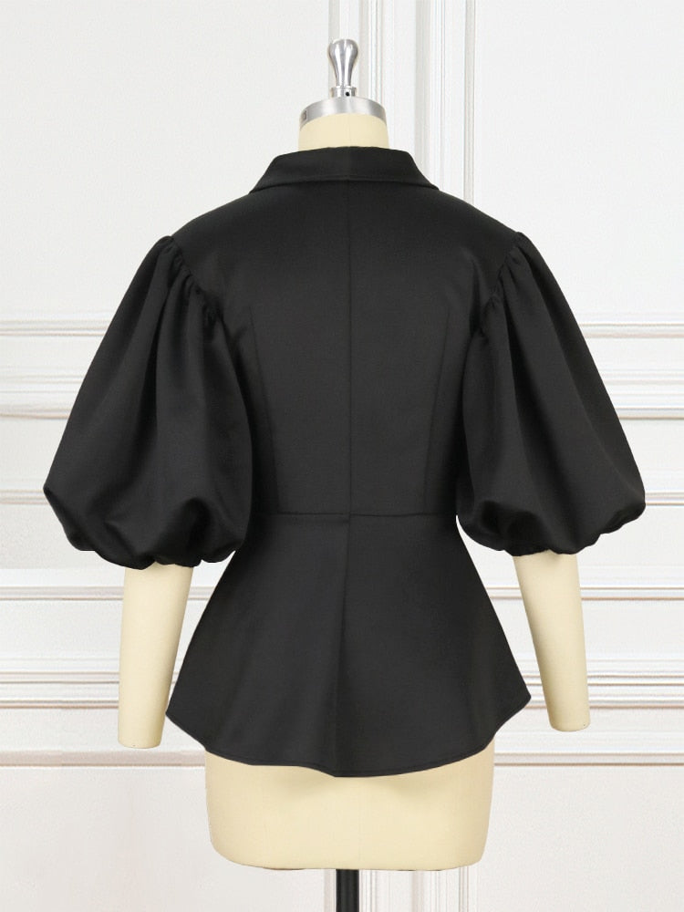 Peplum Puff Sleeve Ruffled Blouse to 4X