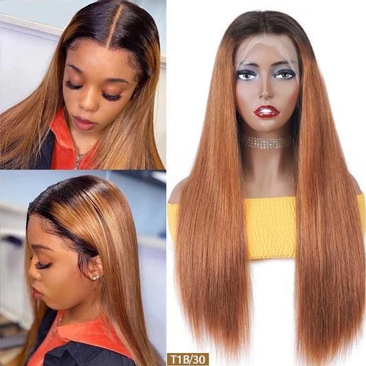 HD Transparent Lace Front 100% Human Hair Ombre Straight Pre-Plucked 13x1x6 Lace Wig