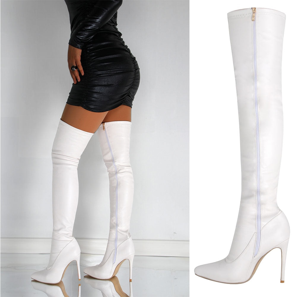 Pointed Toe Zipper Over The Knee Boots