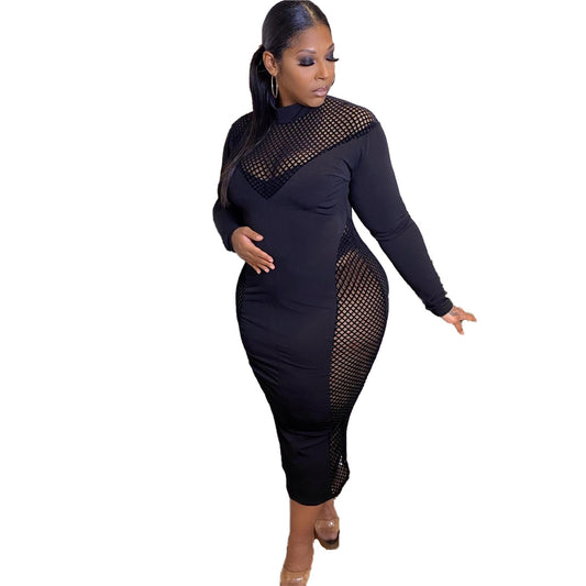 Transparent Black Mesh Plus Size Maxi Dress to 5X