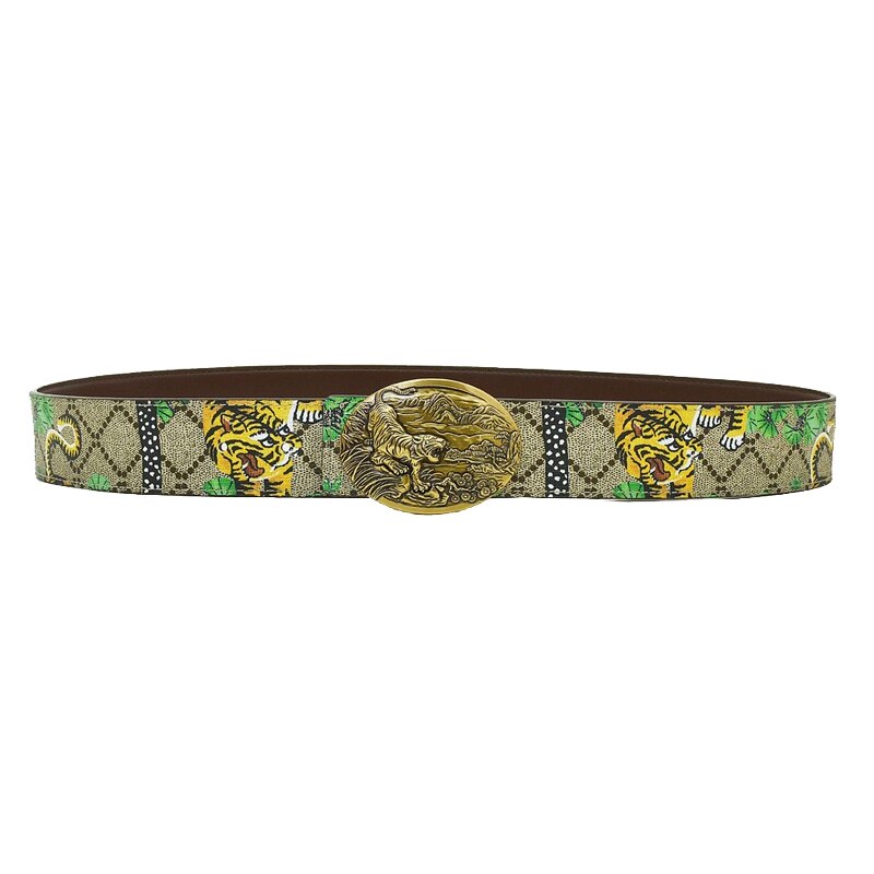 Unisex Gold/Silver Tiger/Dragon/Eagle/Butterfly Pattern Alloy Smooth Buckle Diamond Leopard Head Leather Belts