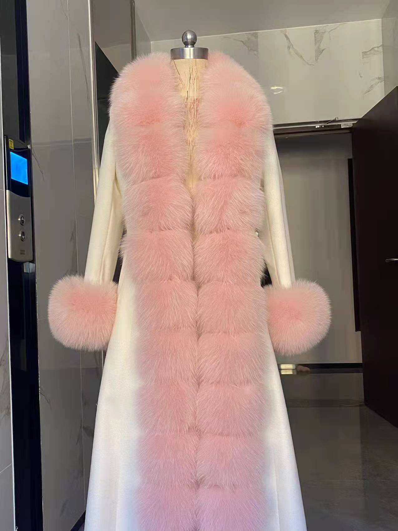 Double-Sided Cashmere Detachable Fox Fur Collar X-Long Coat