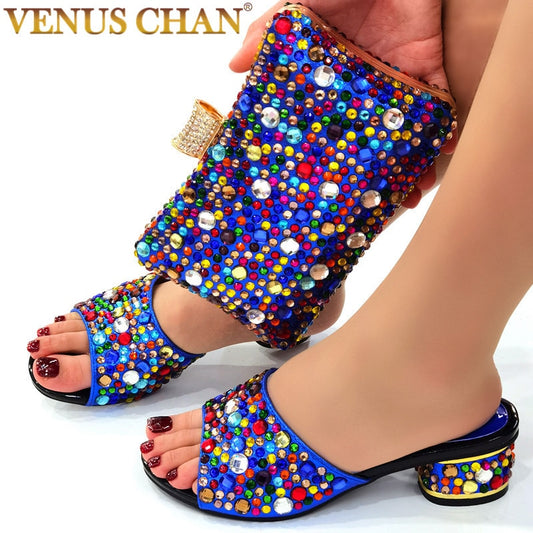 Rhinestone Rainbow Gemstone Sandals & Clutch Purse Set