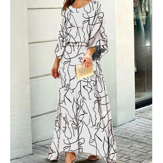 O-Neck Lantern Sleeve Two-Piece Dress Set