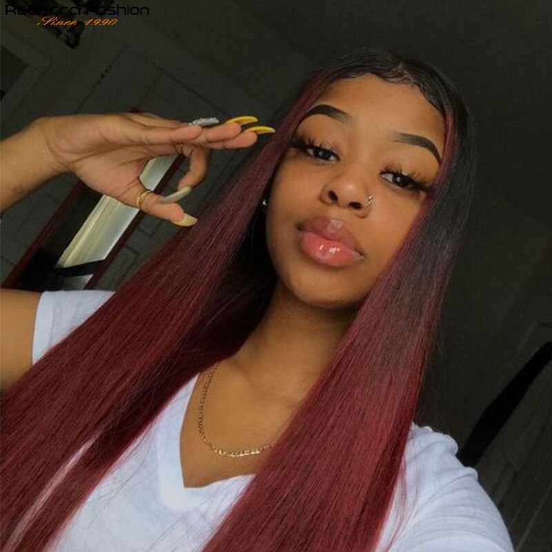 HD Transparent Lace Front 100% Human Hair Ombre Straight Pre-Plucked 13x1x6 Lace Wig