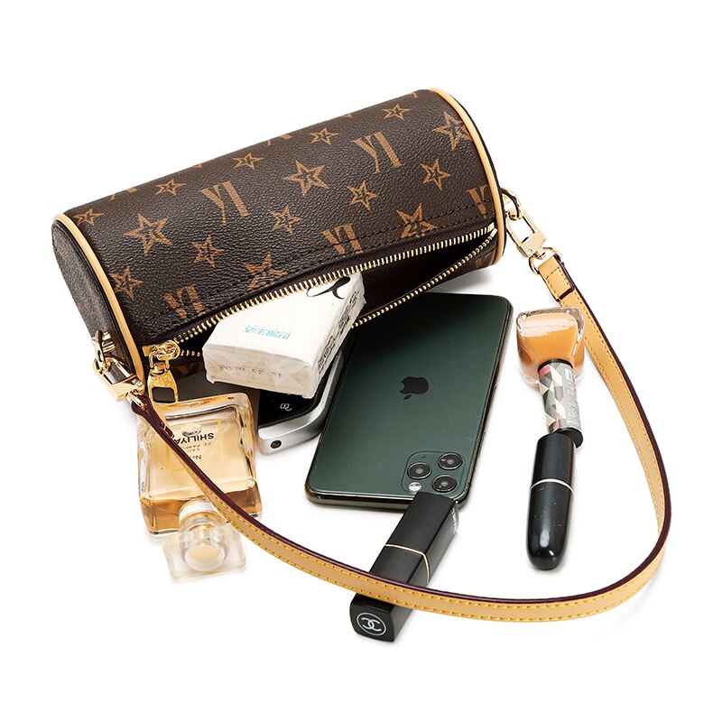 Designer Monogram Replica Genuine Leather Crossbody Small Messenger Cylinder Purse