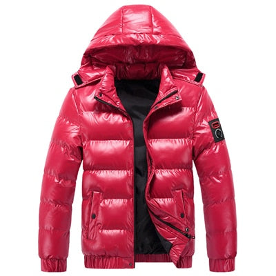 Men's Quilted Shiny Puffer Down Hooded Thermal Bomber Jackets