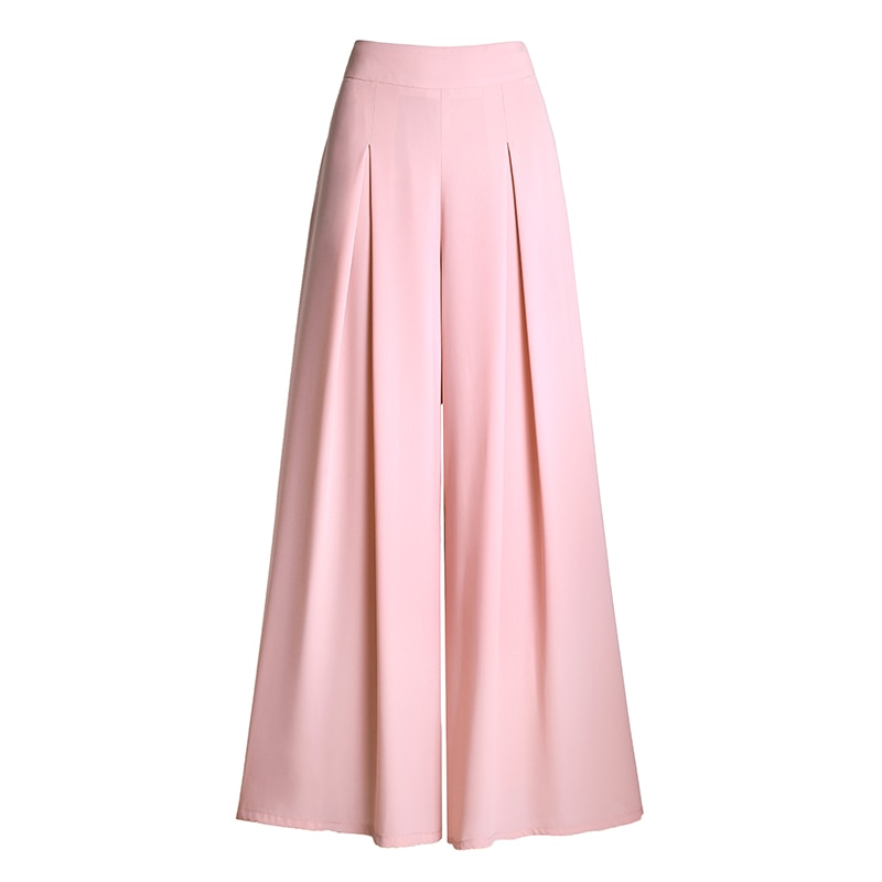 High Waist Chiffon Wide Leg Pleated Pants