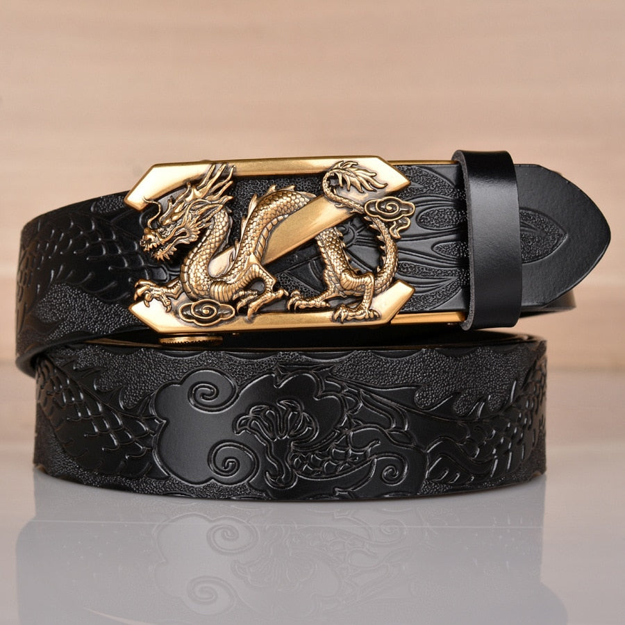 Men's Gothic Black Metal V Lion Dragon Leather Belt