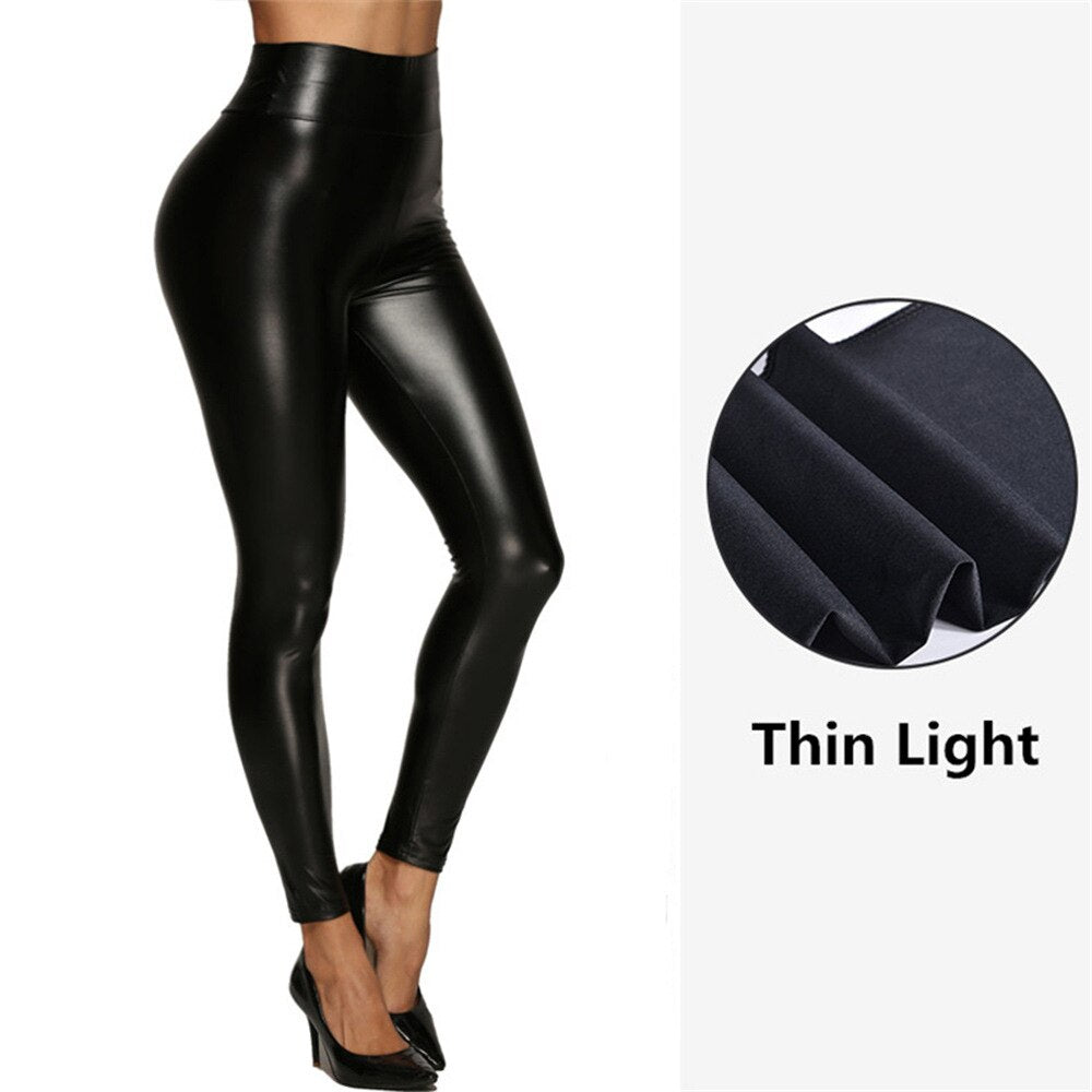 Faux Leather Ladies Skinny Push Up Plus Size Leggings to 5X