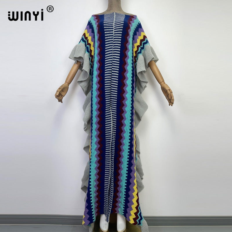 Knitted Rainbow Printed Comfort African Bohemian Dress