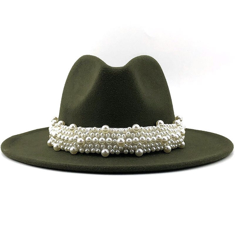 Pearl Ribbon Felt Fedora Hat