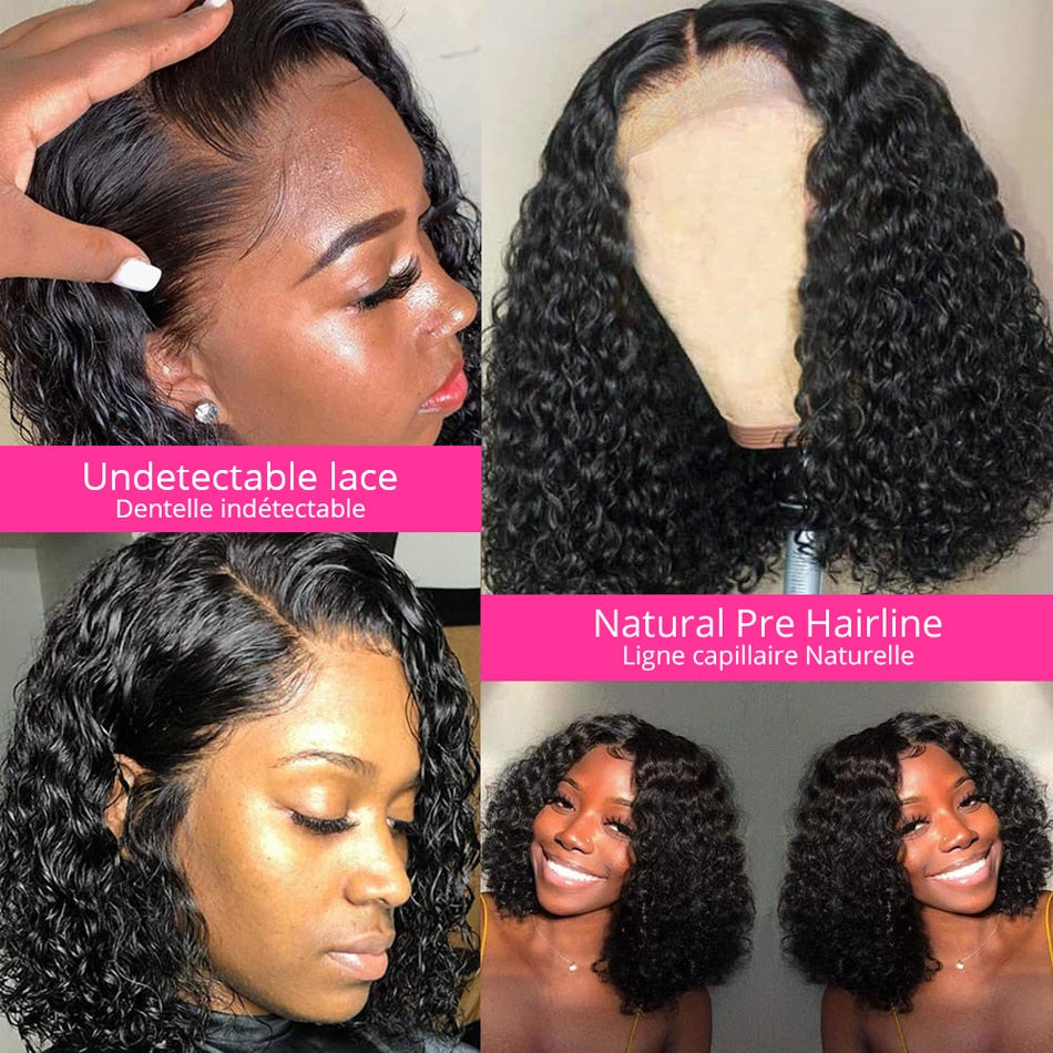 Brazilian Deep Wave Frontal Wig Human Hair Jerry Curl Bob Pre-Plucked Wigs