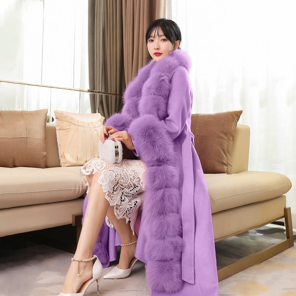 Double-Sided Cashmere Detachable Fox Fur Collar X-Long Coat