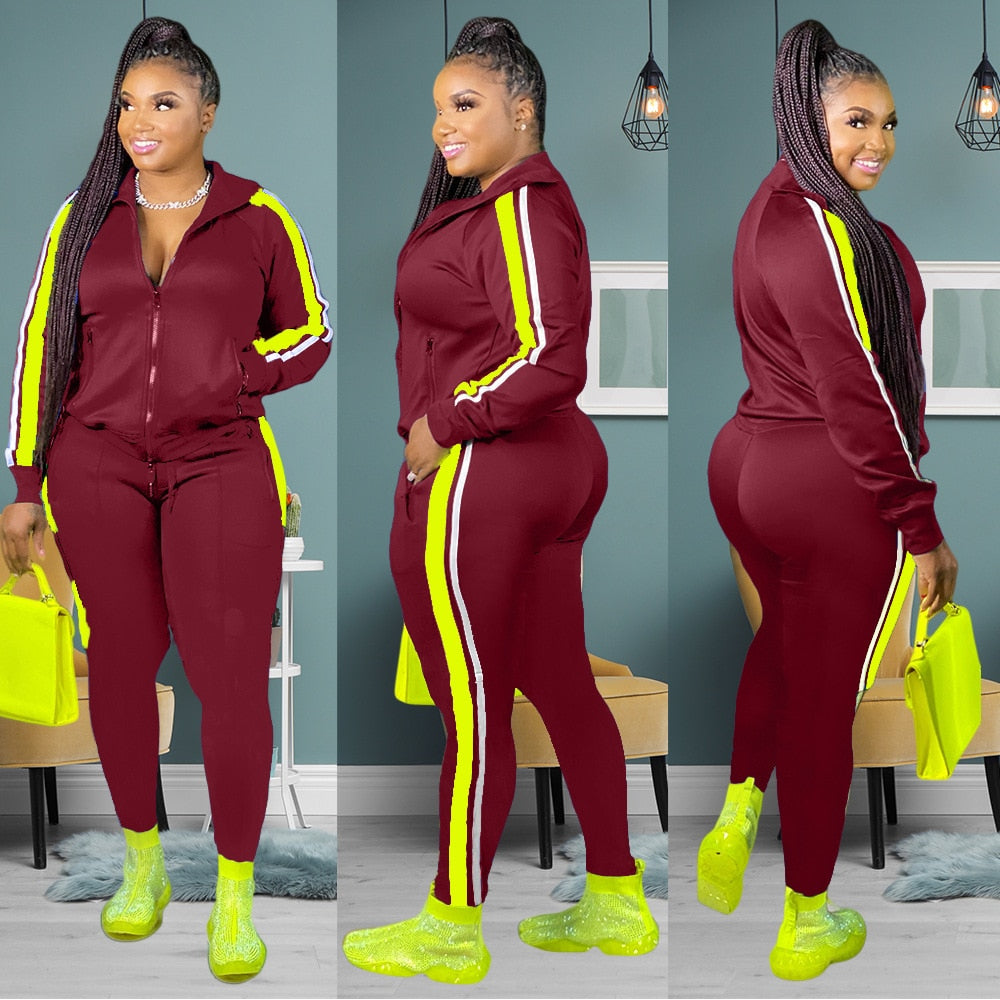 Women's Zipper Top Side Striped Tracksuit to 4X