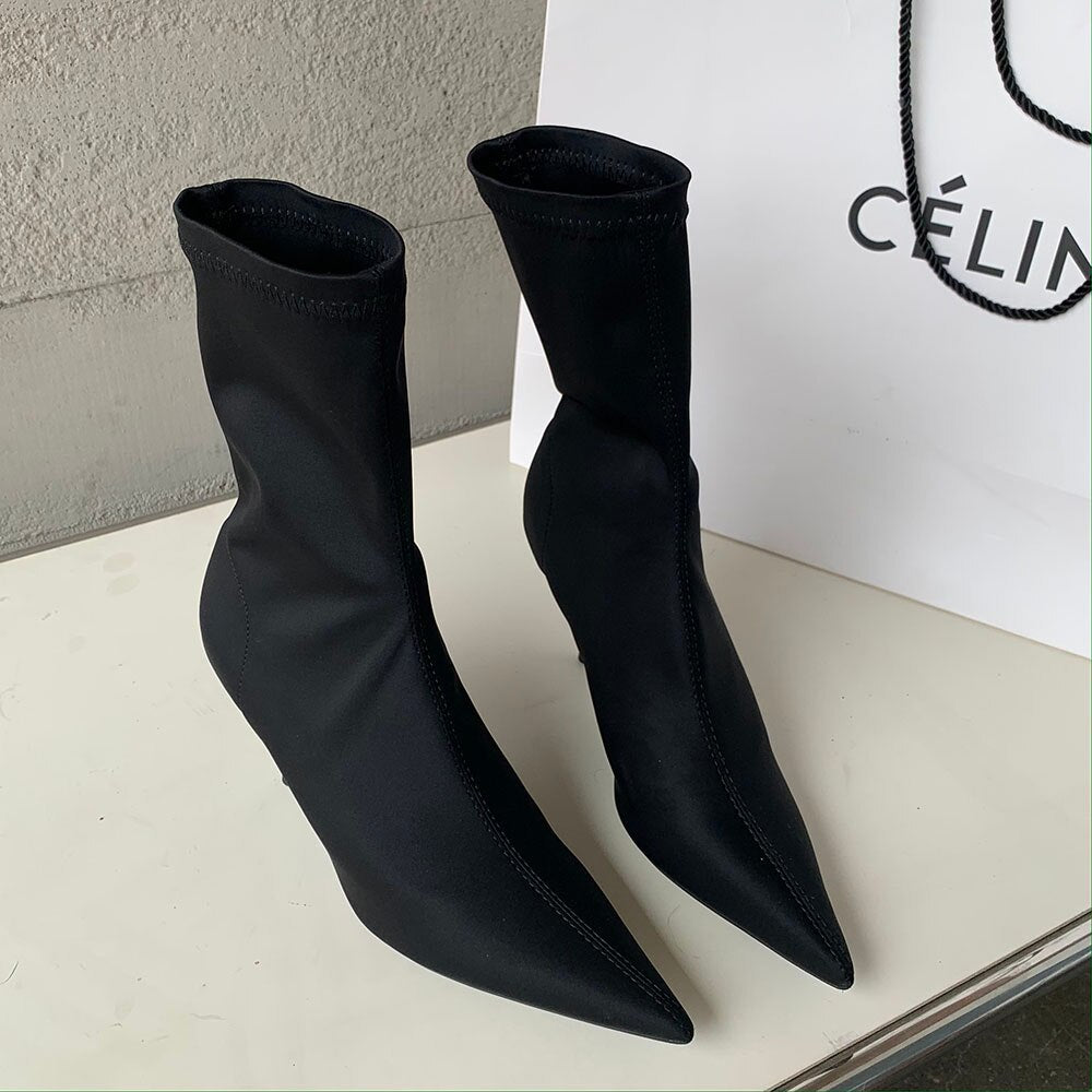 Colored Ladies Pointed Toe Stretch Ankle Boots