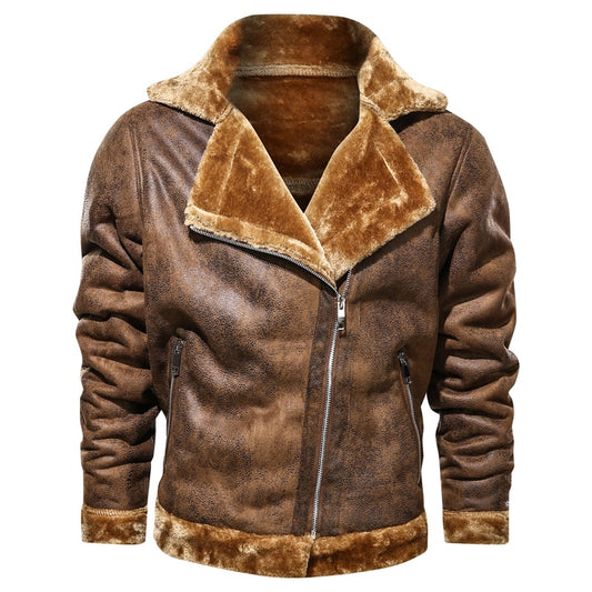 Faux Fur/PU Leather Men's Retro Jacket