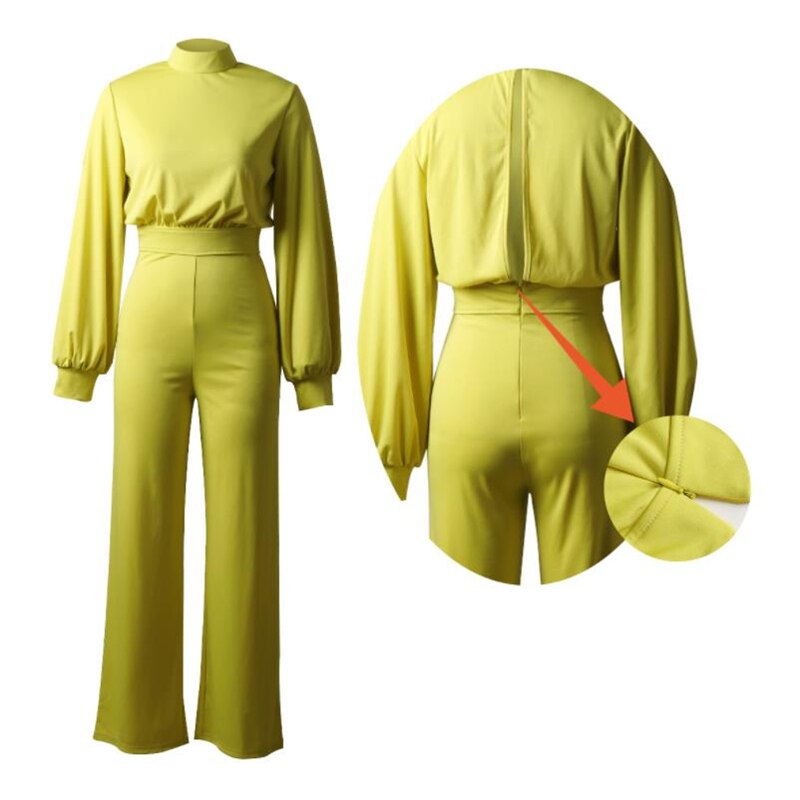 Turtleneck/Asymmetrical Wide Leg Long Sleeve/One Sleeve Jumpsuits