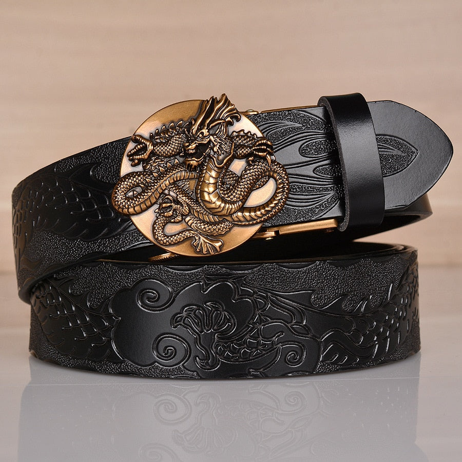 Men's Gothic Black Metal V Lion Dragon Leather Belt