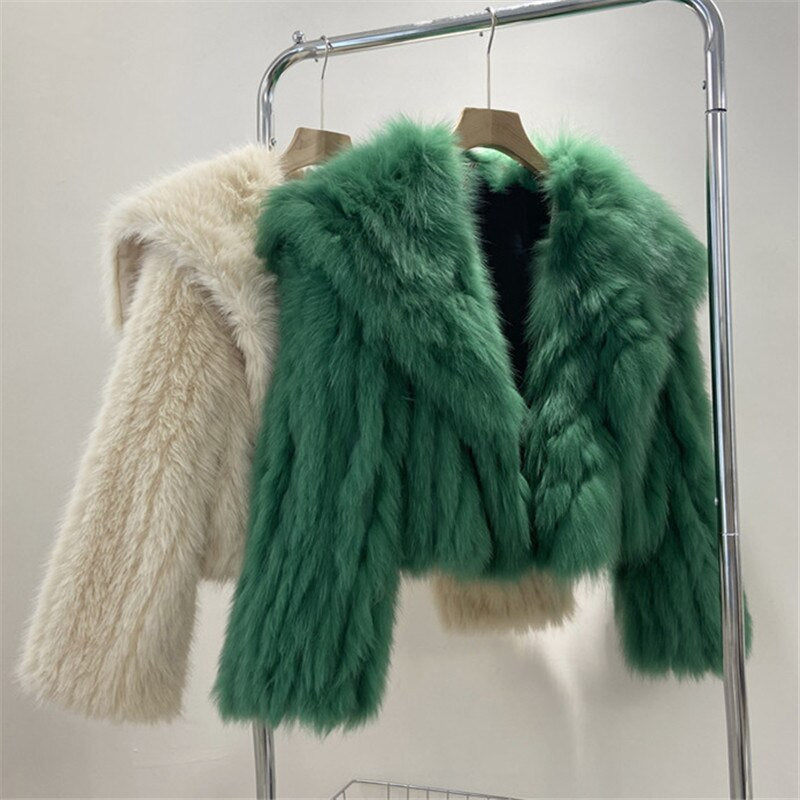 Short Fur Women's Lapel Faux Fox Fur Jacket