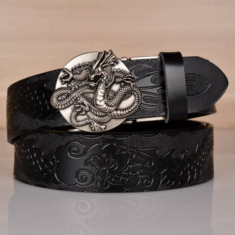 Men's Gothic Black Metal V Lion Dragon Leather Belt